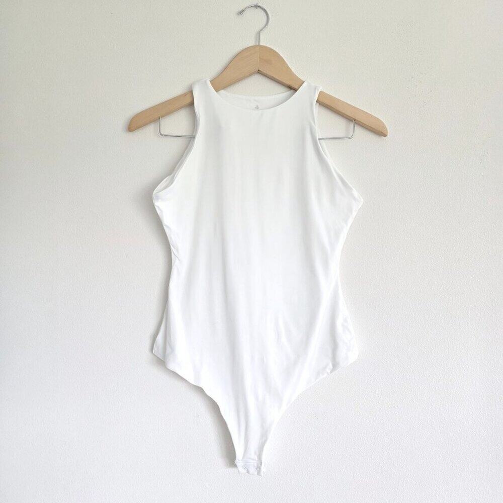 Iuga Large White High Neck Bodysuit Sleek Clean Girl Athleisure Base Layer L